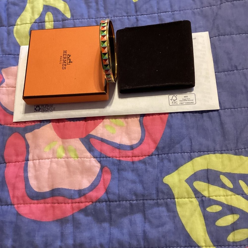 Hermes Le Bracelet H enamel gold rim  multi color bracelet